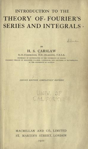 Cover for Introduction to the theory of Fourier's series and integrals
