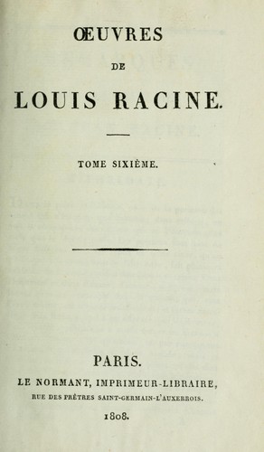 Cover for Oeuvres de Louis Racine