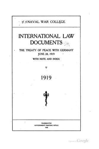 Cover for International Law Documents; The Treaty of Peace with Germany June 28, 1919 with Note and Index