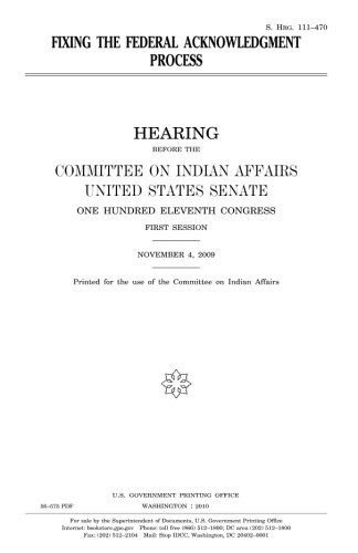 Cover for Fixing the federal acknowledgment process