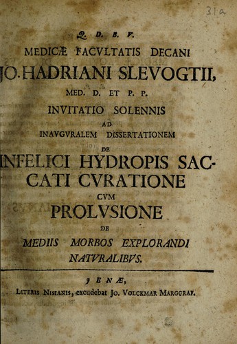 Cover for Invitatio solennis ad inauguralem dissertationem cum prolusione de mediis morbos explorandi naturalibus