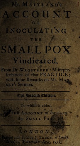 Cover for Mr. Maitland's account of inoculating the small pox ...