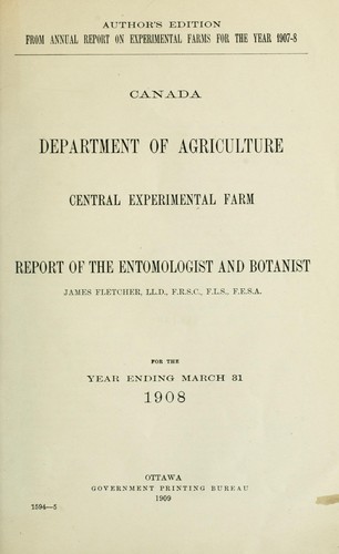 Cover for Report of the Dominion Entomologist