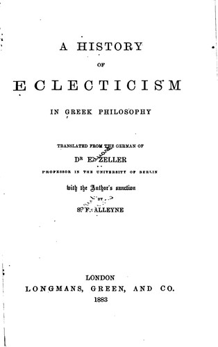 Cover for A history of eclecticism in Greek philosophy