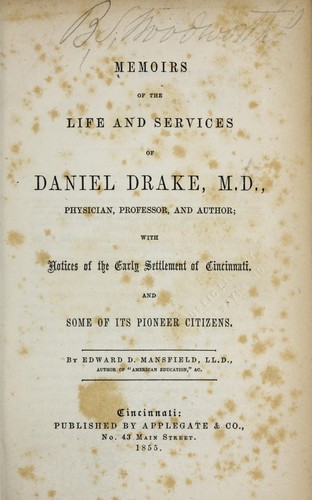 Cover for Memoirs of the life and services of Daniel Drake, M.D., physician, professor, and author