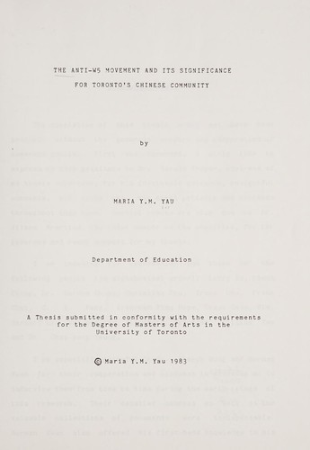 Cover for The anti-W5 movement and its significance for Toronto's Chinese community.