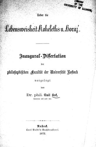 Cover for Ueber die Lebensweisheit Koheleths u. Horaz'
