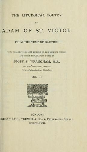Cover for The liturgical poetry of Adam of St. Victor