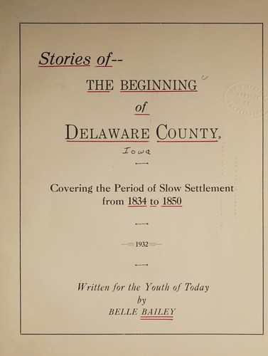 Cover for Stories of the beginning of Delaware County