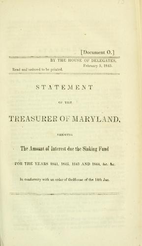Cover for Statement of the treasurer of Maryland, shewing the amount of interest due the sinking fund for the years 1841, 1842 and 1843, &c. &c.