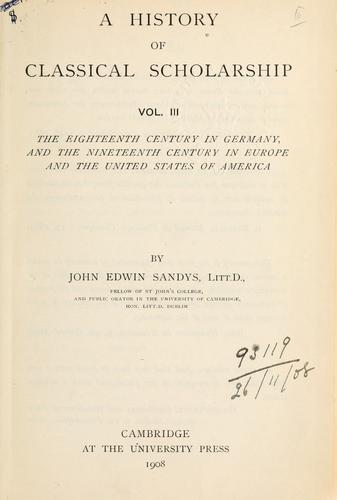 Cover for A history of classical scholarship ...
