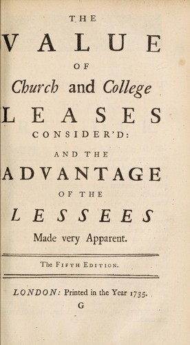 Cover for Tables for renewing and purchasing of the leases of cathedral-churches and colleges