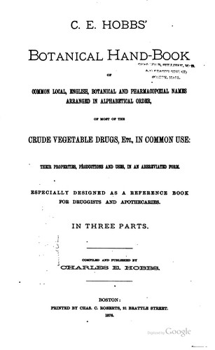 Cover for C.E. Hobbs' Botanical hand-book of common local, English
