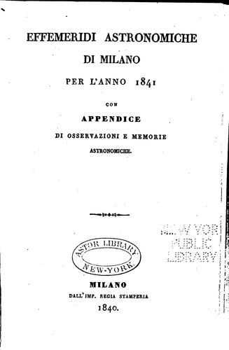 Cover for Effemeridi astronomiche di Milano per l'anno ...