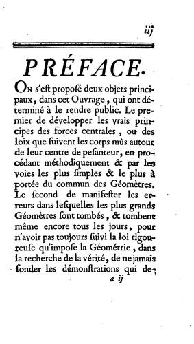Cover for Eleḿens des forces centrales: ou observations sur les loix que suivent les corps mûs autour de ...