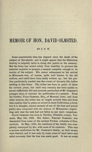 Cover for Memoir of Hon. David Olmsted