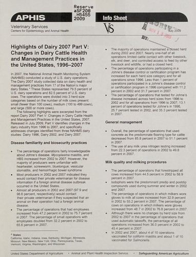 Cover for Highlights of Dairy 2007, Part V