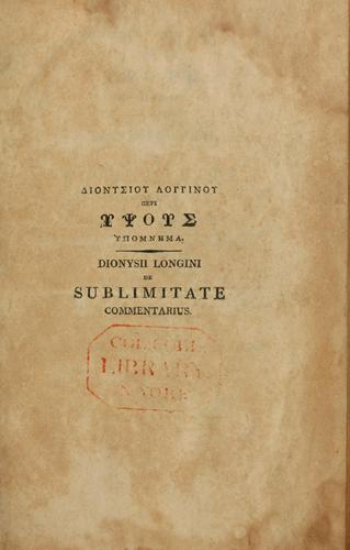 Cover for De sublimitate commentarius