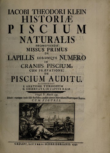 Cover for Jacobi Theodori Klein historiae piscium naturalis promovendae