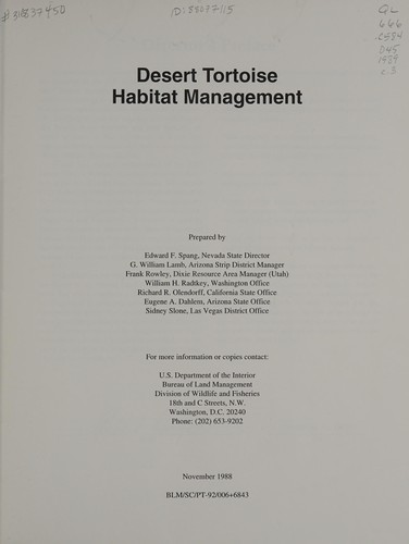 Cover for Desert tortoise habitat management