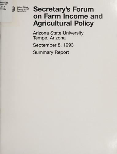 Cover for Secretary's Forum on Farm Income and Agricultural Policy