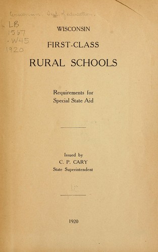 Cover for Wisconsin first-class rural schools.