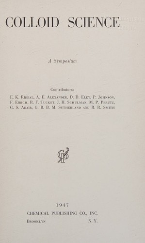 Cover for Colloid Science