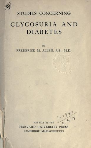 Cover for Studies concerning glycosuria and diabetes.