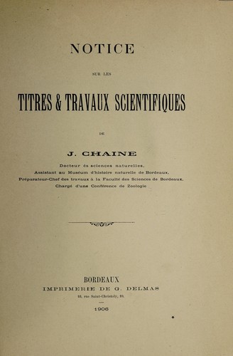 Cover for Notice sur les titres et travaux scientifiques
