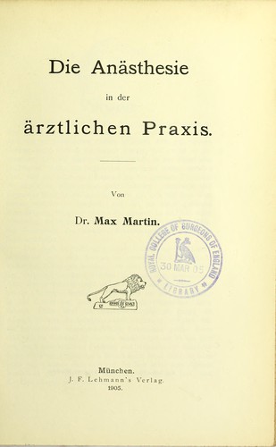 Cover for Die Anästhesie in der ärztlichen Praxis