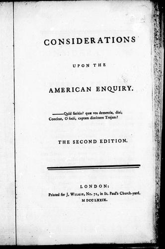Cover for Considerations upon the American enquiry