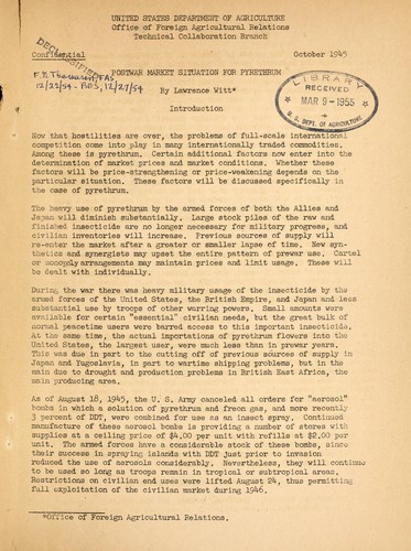 Cover for Postwar market situation for pyrethrum