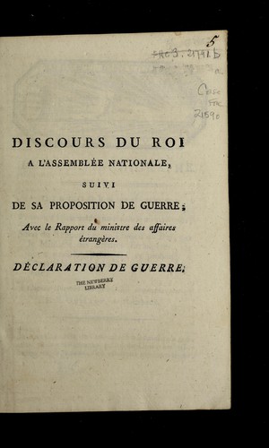 Cover for Discours du roi a l'Assemble e nationale