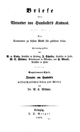 Cover for Briefe über Alexander von Humboldt's Kosmos: Ein Commentar zu diesem Werke für gebildete Laien...