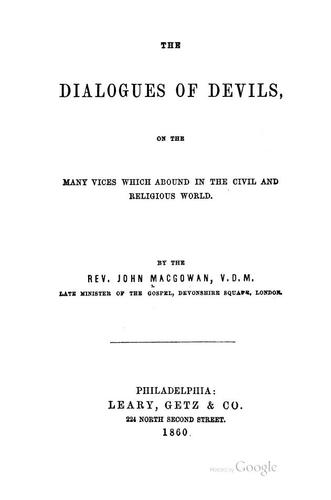 Cover for The Dialogues of Devils: On the Many Vices which Abound in the Civil and Religious World