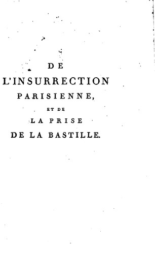 Cover for De l'insurrection parisienne