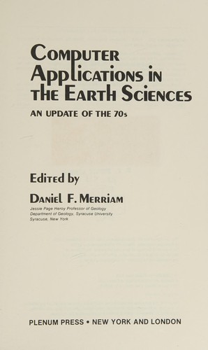 Cover for Computer Applications in Earth Sciences