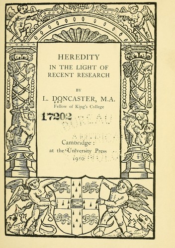 Cover for Heredity in the light of recent research