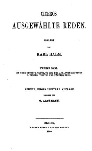 Cover for Ciceros ausgewaehlte reden