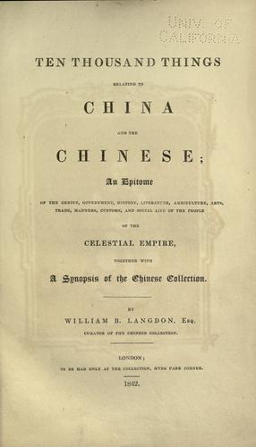 Cover for Ten thousand things relating to China and the Chinese
