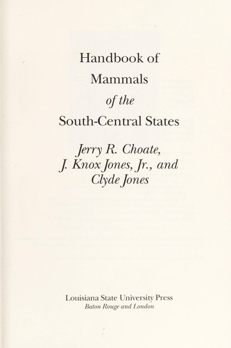 Cover for Handbook of mammals of the south-central states