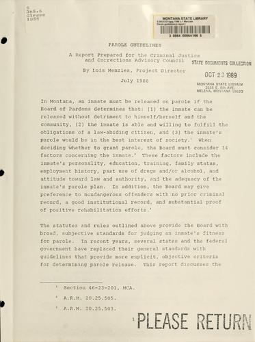 Cover for Parole Guidelines