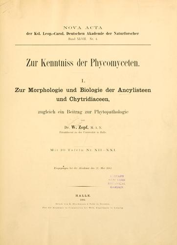 Cover for Zur Kenntniss der Phycomyceten.