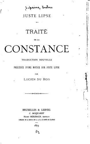 Cover for Traité de la constance