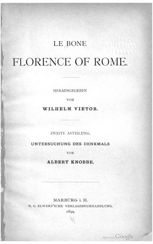 Cover for Le bone Florence of Rome