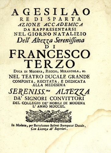 Cover for Agesilao, re di Sparta