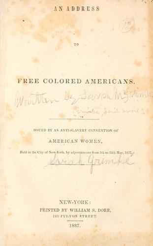 Cover for An address to free colored Americans