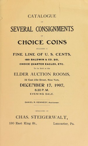 Cover for Catalogue of several consignments of choice coins ...