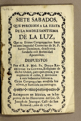 Cover for Siete sabados, que preceden a la fiesta de la Madre Santisima de la Luz