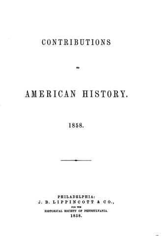Cover for Contributions to American History, 1858